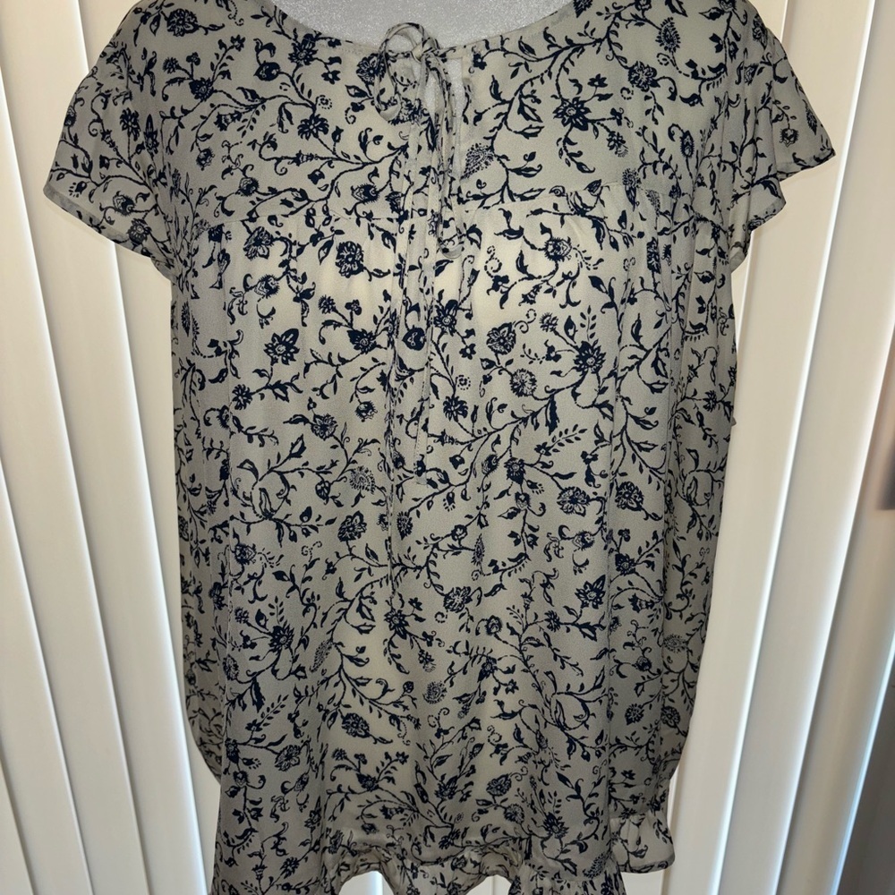 Floral Print Women's Top - Blue and White